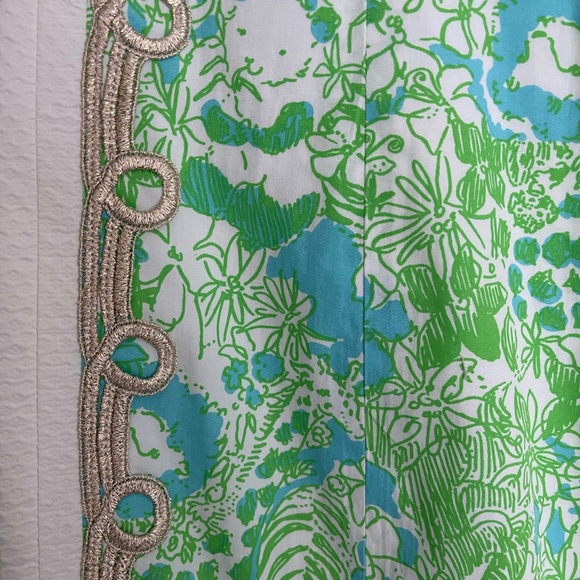 Lilly Pulitzer Janice Blue, Green, and White Shift Dress w/ Gold Embroidery - Picture 4 of 6